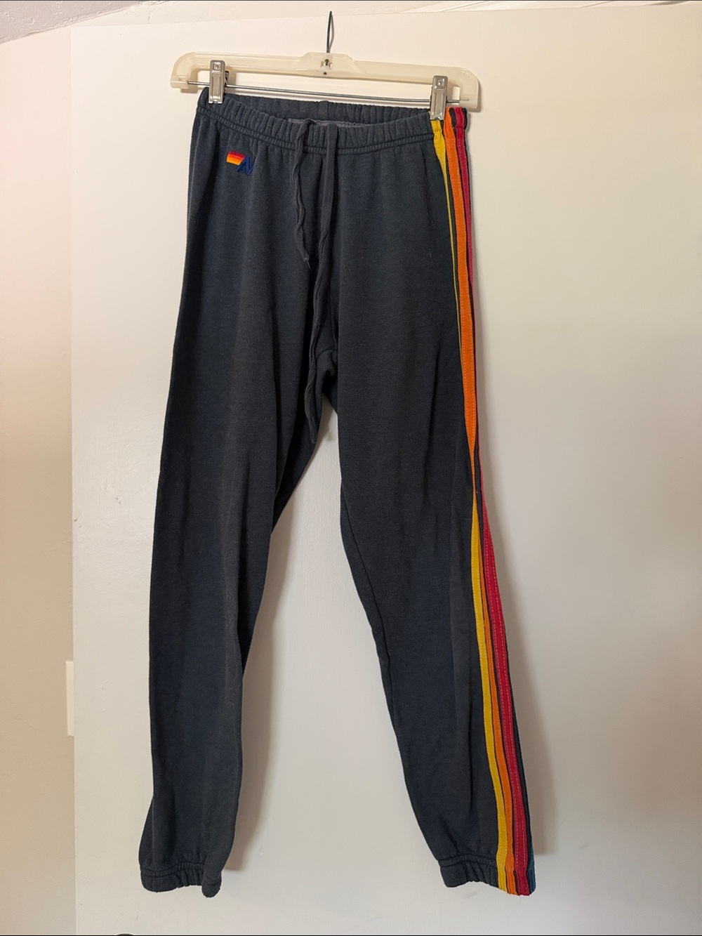 Aviator Nation Black Sweatpants with Rainbow Side Stripes